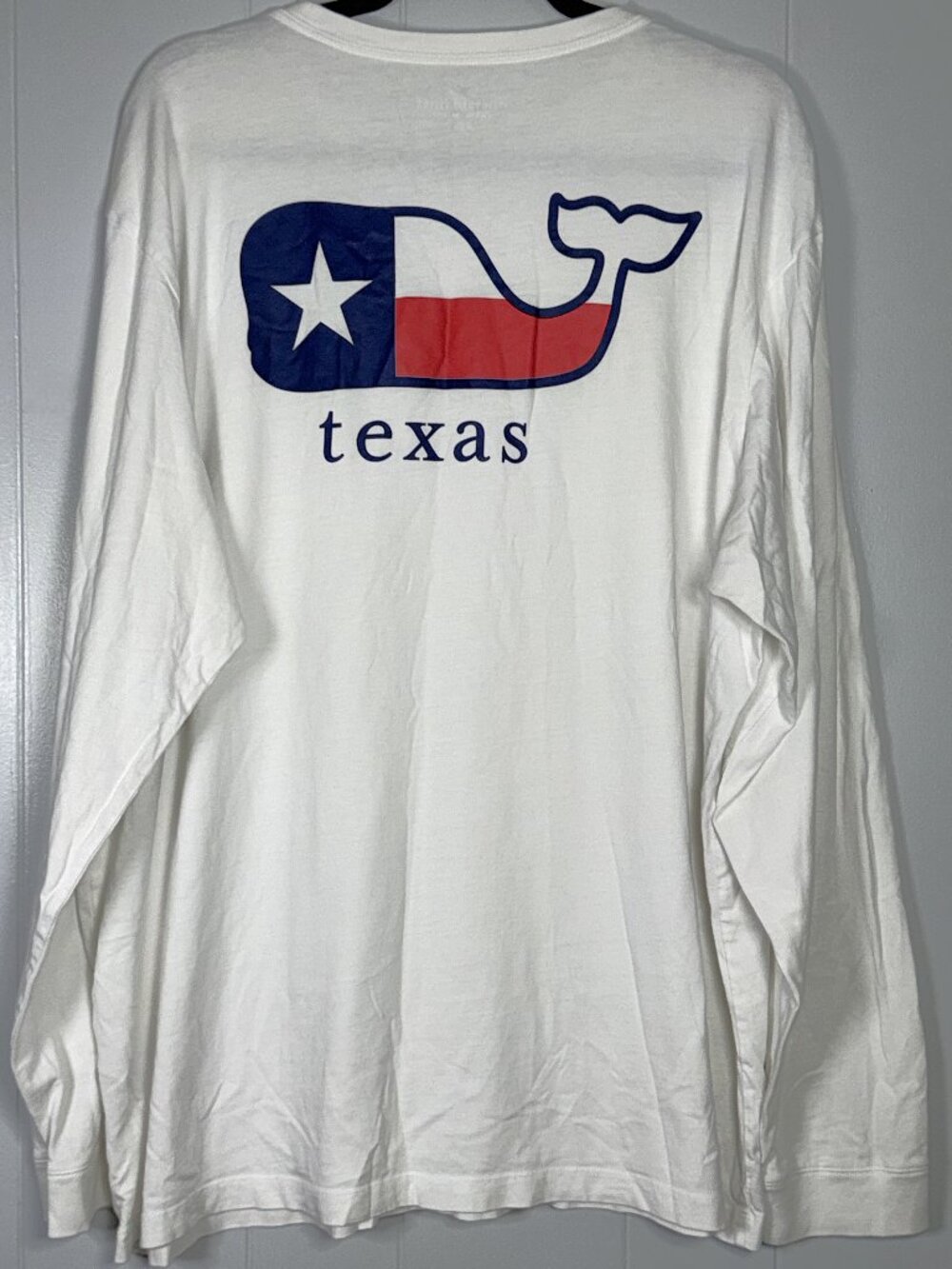Vineyard Vines Texas Flag Whale White Long Sleeve Pullover T-Shirt Top Mens XXL